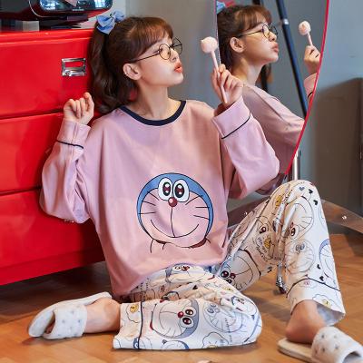 China 2022 Autumn New Design Thermal Long Sleeve Korean Women's Round Neck Women's Pajamas Female Cartoon Cotton Sleepwear for sale