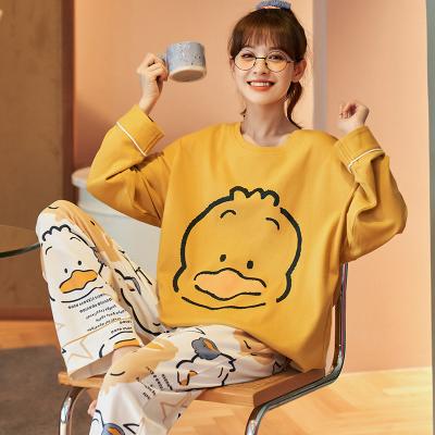 China New design thermal 2022 autumn new long sleeve cotton cartoon pajamas female korean round neck casual sleepwear women for sale