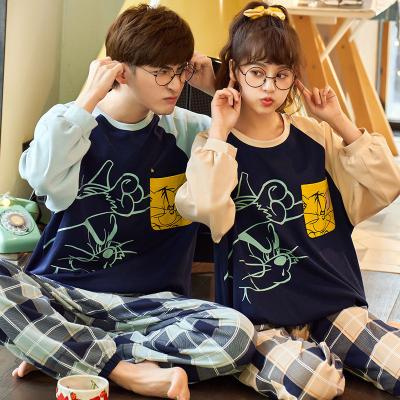 China 2021 New Thermal Women Spring Round Neck Cotton Sweater Couples Pajamas Long Sleeve Cartoon Women Soft Sleepwear for sale