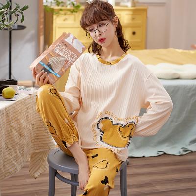 China New Design Breathable Long Sleeve Lovely Western Wear Pajamas Women Sleep Wear Polyester Cotton Pajamas for sale