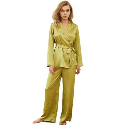 China Polyester Breathable Wholesale Leisure Wear Long Sleeve Pants Ice Silk Womens Eco-Friendly Pajamas Customized for sale