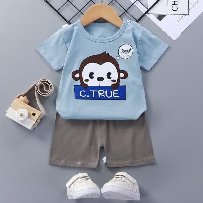 China Wholesale 2pcs Thailand Casual Clothing Striped Bear Printed Baby Boy Clothes Kids Occasion Clothing Set for sale