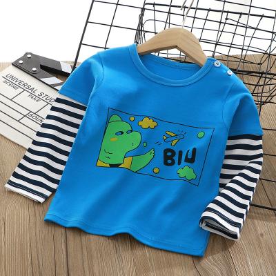 China Summer Hot Sale Breathable Printed Long Sleeve T-shirt Boys 100 Cotton Thin T-shirt Wholesale Cartoon Boys for sale