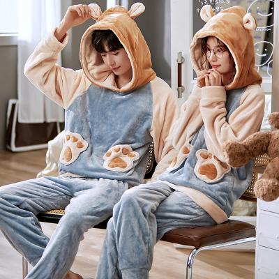 China Wholesale Good Quality Winter Flannel Pajamas Couples Thermal Sleepwear Thick Warm Long Sleeve Men's Winter Pajamas for sale