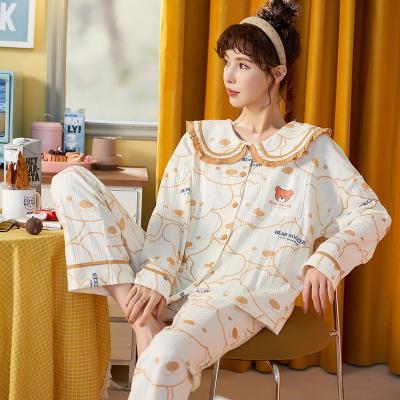 China Thermal Womens Pajama Sets 2 Piece Cotton Long Printed Cotton Cute Bamboo Pajamas for sale