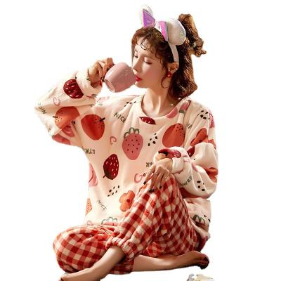 China Thermal Fashionable Winter Keep Warm Sleep Wear Korean Winter Cartoon Flannel Pajamas Women Pajamas for sale