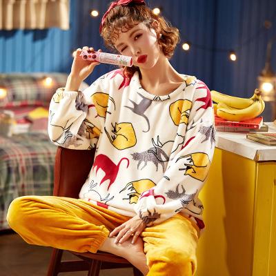 China New Arrival Korean Winter Cheap Flannel Thermal Sleepwear Cute Winter Pajamas For Women for sale