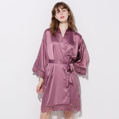 China Wholesale Customized Breathable Sleepwear Women Long Robe Plus Size Satin Wedding Silk Solid Lace Bridal Long Gowns for sale