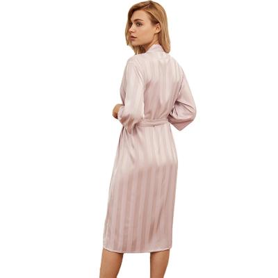 China Women's summer ladies bathrobes and dressing gowns satin pajamas summer thermal thin style outside vertical striped pajamas can be worn for sale