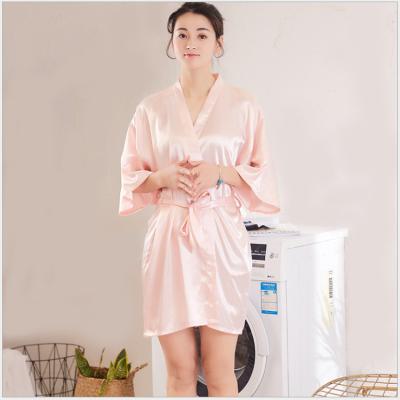 China Breathable Imitation Women's Imitation Wedding Birthday Dress Morning Dress Home Summer Lady's Silk Pajamas Long Robe for sale