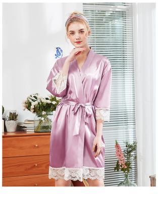 China Wholesale Breathable Summer Polyester Ice Bathrobe Spring Silk Half Sleeve Morning Robe Customized for sale