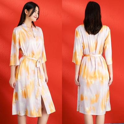 China Breathable Polyester Summer Sleepwear Three Quarter Sleeve Comfortable Women Long Robe Customized Price Free Shipping for sale