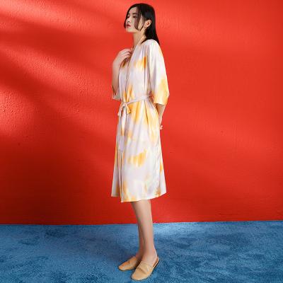 China High Quality Breathable Sleepwear Three Quarter Sleeve Summer Polyester Women Long Robe for sale