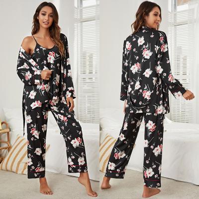 China Hot Selling Polyester Women's Sleepwear Ice Silk Four-Piece Comfortable Breathable Pajamas Customized for sale