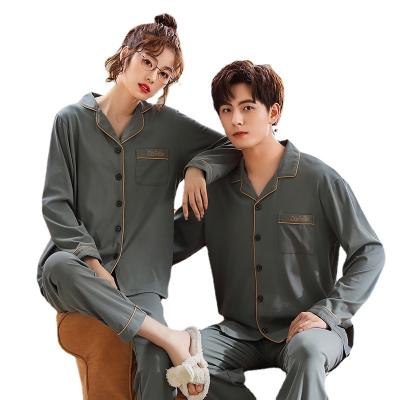 China 2022 New Design Thermal 100 Cotton Long Sleeve Couples Pajamas Women Winter Lapels Tight Autumn Men's Sleepwear Set for sale