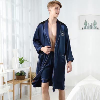 China High Quality Breathable Polyester Men Home Wear Long Sleeve Trunks Ice Silk Breathable Men Pajamas for sale