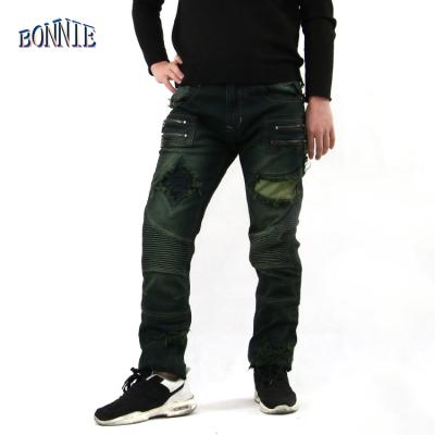 China Green Moto and Biker Straight Hip Motorcycle Sustainable Fashion Leg Hop Jeans For Men for sale