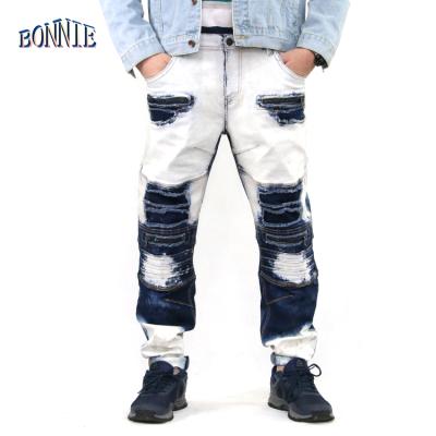 China OEM Sustainable Motorcycle Worn Jeans Blue And Color White Noise Custom High End Jeans for sale