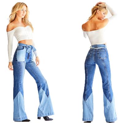 China Breathable Ladies Jeans Suits In Womens Jeans Denim Wide Leg Pants for sale