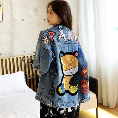 China Sustainable Plus Size Loose Fit Vintage Women Blue Exquisite Denim Jacket Loose Causal Jeans Coat for sale