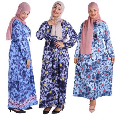 China Wholesale Long Sleeve Floral Printing Modest Islamic Ladies Casual Corset Dress Flower Abaya M L XL XXL 3XL 4XL for sale