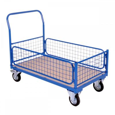 China Warehouse Material Handling Carbon Steel Disassembled Wire Mesh Sides Platform Trolley for sale