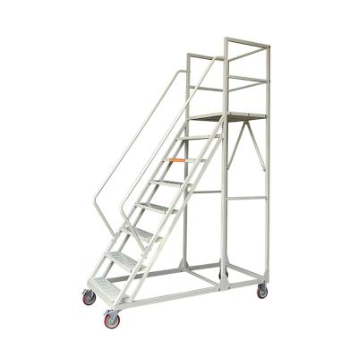 China Folding Ladders Warehouse Safety Rolling Large Platform Steel 7 Top Step Ladder for sale