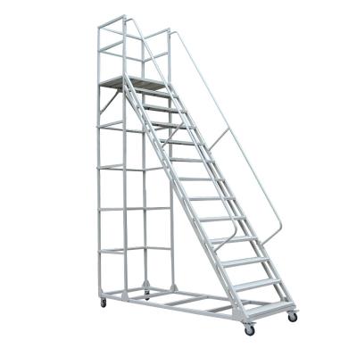 China Folding Ladders Warehouse Steps Picking Carbon Steel Movable 3M Platform Ladder for sale