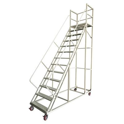 China Folding Ladders Store 3M Climb Order Picking Iron Mobile 12 Steps Platform Ladder for sale