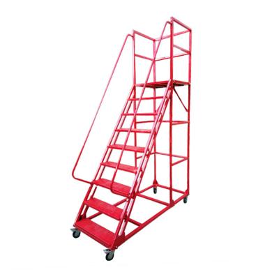 China Folding Ladders Warehouse Heavy Loading Steel Structure Mobile 8 Steps Work Platform Ladder for sale