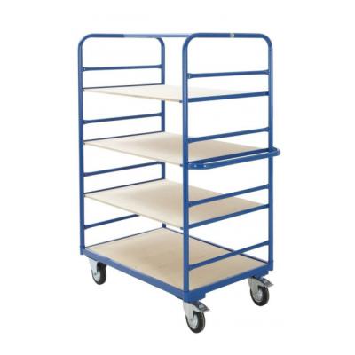 China Warehouse Storage Disassembled Heavy Duty Metal Platform 4 Layer Trolley With Wooden Shelf for sale