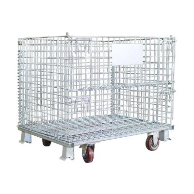 China Collapsible Warehouse Storage Folding Galvanized Metal Rolling Wire Mesh Container for sale