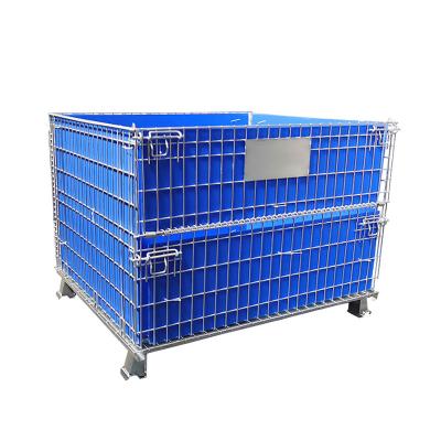 China Collapsible Galvanized Wire Mesh Heavy Duty Collapsible Warehouse Storage Container with Liner for sale