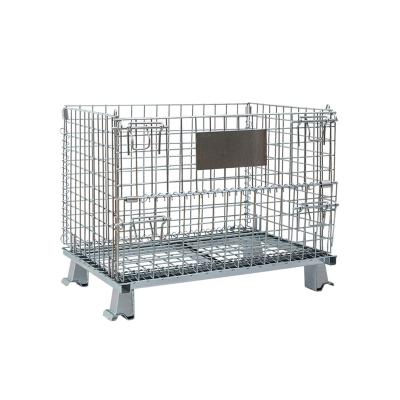 China Foldable Warehouse Heavy Load Stacking Folded Sides Galvanized Wire Mesh Pallet Container for sale