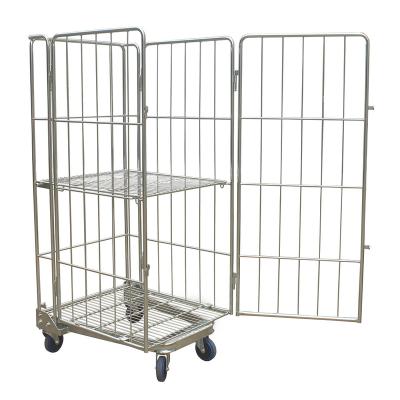 China Collapsible Warehouse 500kg Galvanized Steel Tube Stackable Foldable Rolltainer 4 Sides for sale