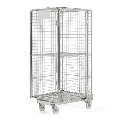 China Foldable Industrial Moving Steel Folding Wire Mesh Infill Pallet Tainer 4 Wheel Security for sale