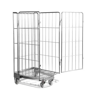 China Galvanized Collapsible Warehouse Mobile Nesting Metal Storage Security Rolling Cage Trolley for sale