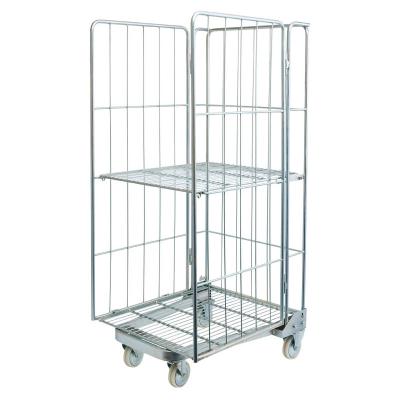 China 500kg Mesh Steel Folding 3 Sided Roll Cage Heavy Duty Movable Foldable For Warehouse for sale