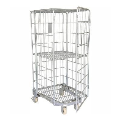 China Mobile Wire Mesh Steel Folding Logistics Laundry Roll Cage Collapsible Heavy Loading Container for sale