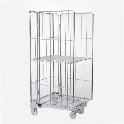 China Collapsible Strong Steel Wire Mesh Roll Cage Pallet Trolley Collapsible Warehouse Tube Zinc for sale