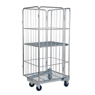 China Galvanized 4 Sided Roll Container Collapsible Metal Collapsible Industrial Logistic Galvanized Cage for sale