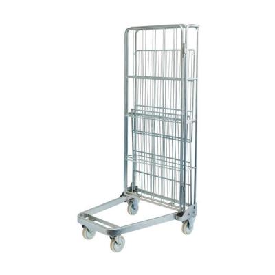 China Hospital Metal Collapsible 4 Sided Galvanized Safety Wire Roll Container Trolley for sale