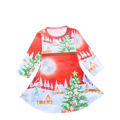 China 2021 Hot Sale Christmas Tree Print Dress Anti-static Wholesale Children's Clothing Costume Dress for sale