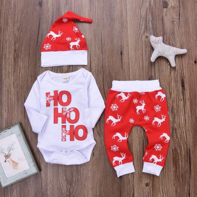 China Hot Selling Newborn Baby Rompers Comfortable Breathable Red Cotton Print Newborn Christmas Sets With Hat for sale