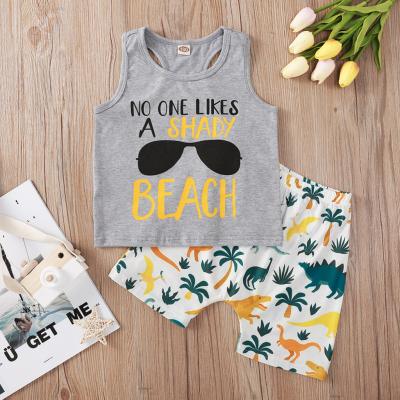 China Casual Cartoon Printing Baby Boy Clothes Set Summer Sleeveless Vest 2Pcs Casual Baby Boy Clothes Set for sale