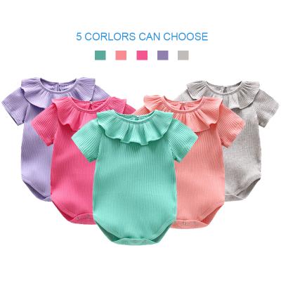 China Wholesale Lovely Newborn Baby Clothes Short Sleeves Baby Ribbed Cotton Romper Baby Romper Ruffle for sale