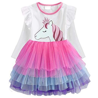 China Girls Cartoon Rainbow Princess Skirt Tulle Dress Kids Breathable Dresses for sale