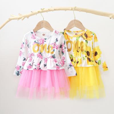 China Breathable Hot Sale Summer Birthday Printed Gauze Skirt Short Sleeve Girls Dress for sale