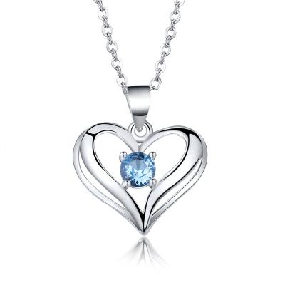 China New Fashion Necklace Natural Blue Heart Hollow Pendant Silver Necklace Crystal Necklace for sale