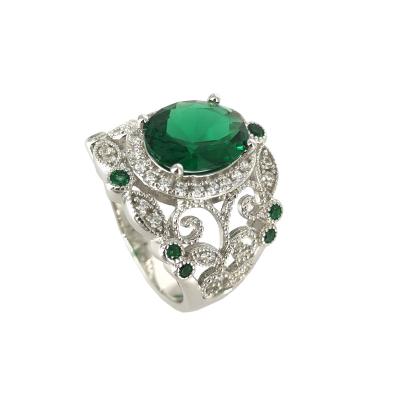 China TRENDY CLASSIC ELEGANT Dainty fine jewelry zircon ring luxury emerald green ring 925 sterling silver/9k/14k/18k gold big stone ring for sale